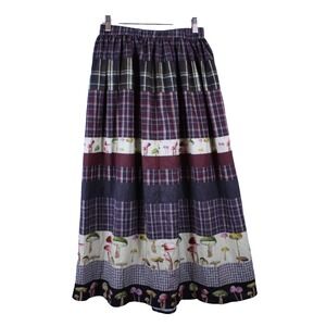 Mushroom Maxi Skirt Romwe Size Medium Plaid Patchwork Academia Folk Whimsy Funky